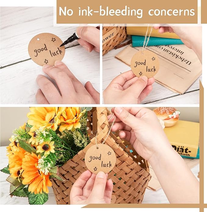 SallyFashion 160PCS Gift Tags with String Attached, Round Brown Gift Tags 2.2x2.2 inch Circle Kraft for Clothing, Gift, Cupcake Party Favors DIY Crafts
