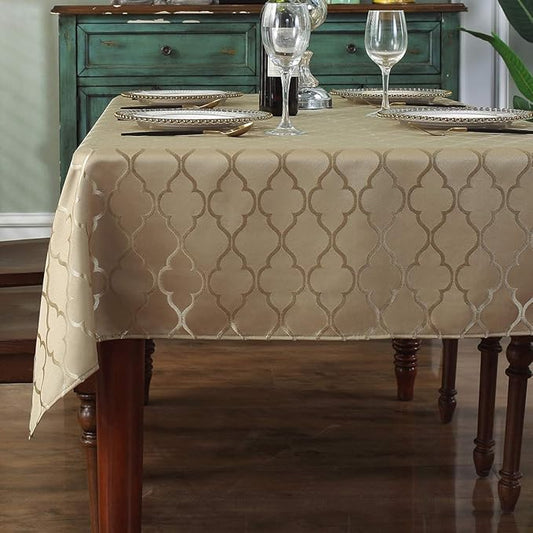 SASTYBALE Christmas Jacquard Tablecloth Square Damask Fabric Table Cloth, Water Resistant & Wrinkle Free Polyester Table Cover for Kitchen Dining Tabletop Use (Square, 52" x 52" (2-4 Seats), Gold)