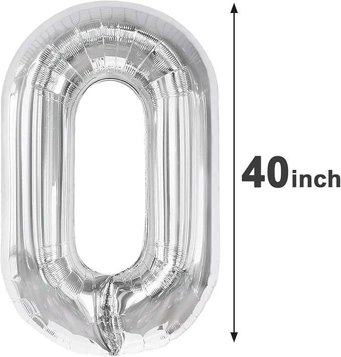 Silver Helium Number Balloon 40 Inch, Giant Foil Silver Number 0 Birthday Balloons, Large Numbers 10 20 30 40 50 60 70 80 90 100 2025, Party Celebration Supplies Decorations