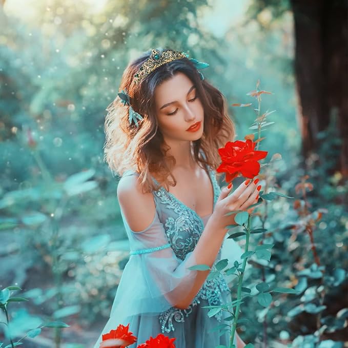 Velscrun Princess Crown - Green Tiara & Sash Set for Princess Birthday Party Decorations