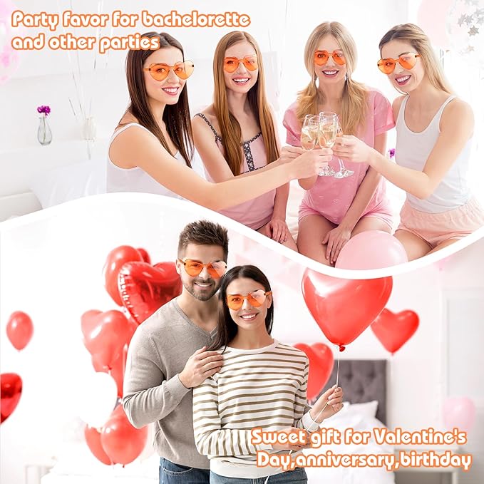 12 Pack Heart Sunglasses for Women Transparent Heart Glasses for Bachelorette Birthday Party Favor Gifts