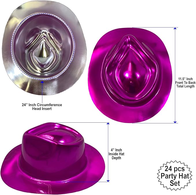 AnapoliZ Party Gangster Hats 24 pcs | New Year’s Celebration Hats | Metallic Colors Assorted | Plastic Fedora Party Hats for Kids, Adults | Costume, Dress Up, Photo Booth, Happy New Year Parties