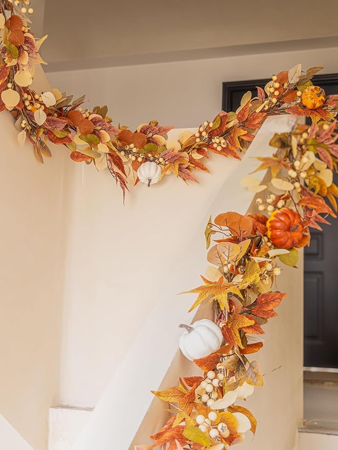 Thanksgiving Decorations - Clycaloor 6.8FT Fall Garland Maple Leaf, Artificial Autumn Hanging Vine Garland Thanksgiving Decor for Home Wedding Fireplace Party Christmas Halloween