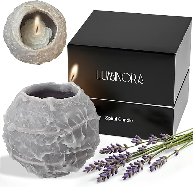 LUMINORA Unique Spiral Scented Candle | Hand-Crafted Soy Decorative Candle with Mesmerizing Spiral Burn, Twisted Wave Design & Premium Gift Box | Nimbus Cloud | Lavender Scent |