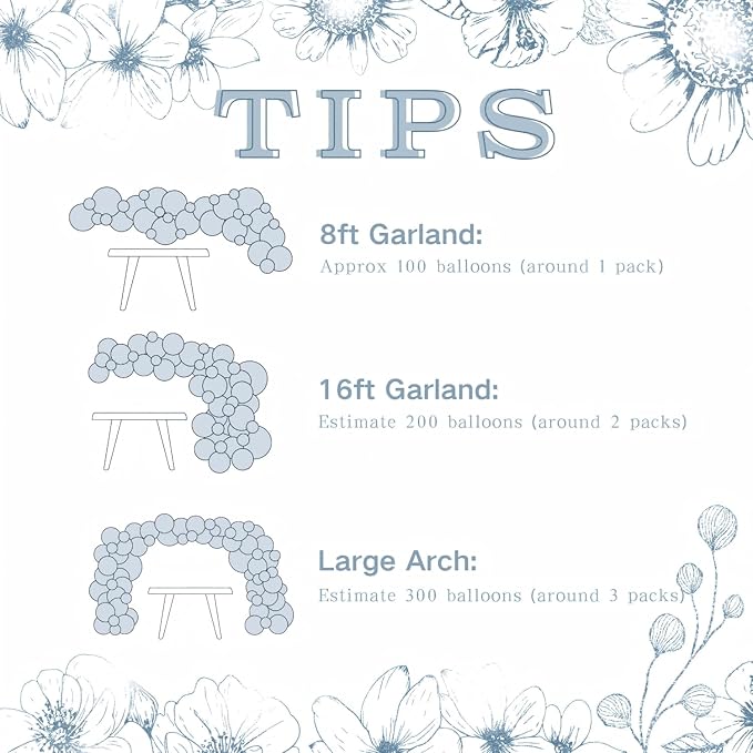 Dusty Blue Balloon Arch Kit 108Pcs Double Stuffed Balloons Garland Including Dusty Blue Pearl White Balloons Different Size for Birthday Baby Shower Bachelorette Party Decorations
