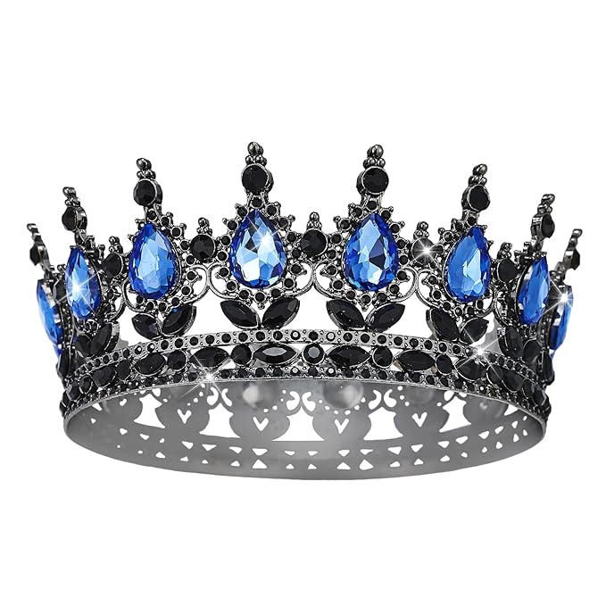 Queen Crown Rhinestone Wedding & Bridal Crowns for Women - Costume Party Hair Accessories - Princess & Birthday Tiaras in Crystal (Black & Blue)