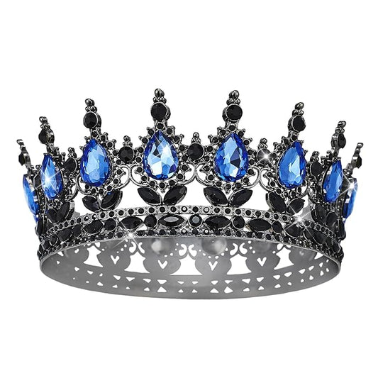 Queen Crown Rhinestone Wedding & Bridal Crowns for Women - Costume Party Hair Accessories - Princess & Birthday Tiaras in Crystal (Black & Blue)