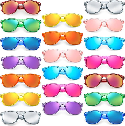 Pibupibu 10/20 Pack Neon Party Sunglasses Bulk,Wholesale Retro 80s Colorful Mirrrored Lens Sunglasses Party Favors