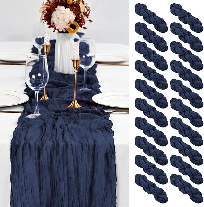 20PCS Grape Cheesecloth Table Runner 10ft Boho Gauze Fabric Cheese Cloth Table Runner Comes with 20 Cloth Napkins Runner for Romantic Wedding Birthday Shower Party Table Decoration