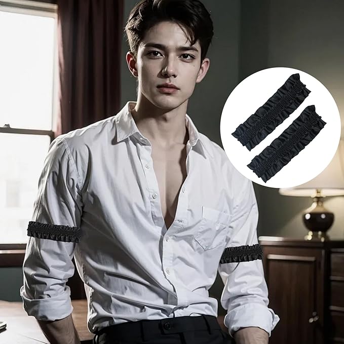 2PCS Sleeve Garters for Men - Vintage Elastic Armband, Roaring 20s Armband Garter, Anti-Slip Shirt Stays Mens Accessories Party Decoration (Black)