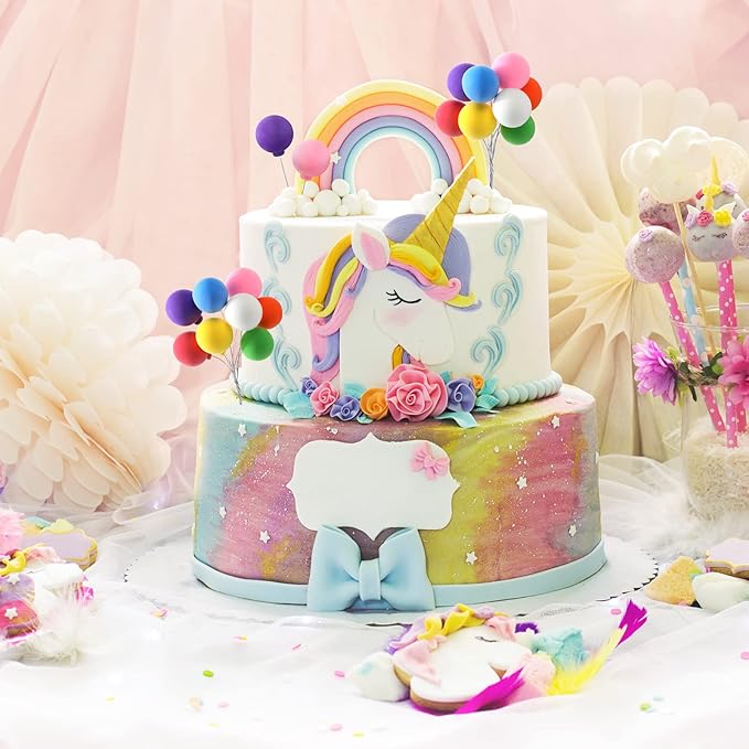 Sieral 40 Pcs Mini Balloon Cake Toppers Colorful Rainbow Cake Topper Round Clay Balls Cupcake Toppers for Birthday Baby Shower Wedding Party Decorations(Rainbow Color)