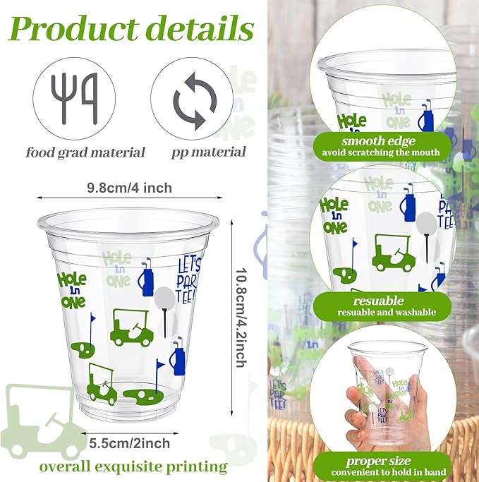50 Pcs Masters Golf Ball Party Supplies Bulk Clear Plastic Cups 12oz Disposable Let's Par-tee for Home Sports Golf Themed Birthday Bachelor Party Supplies Favors (Blue)