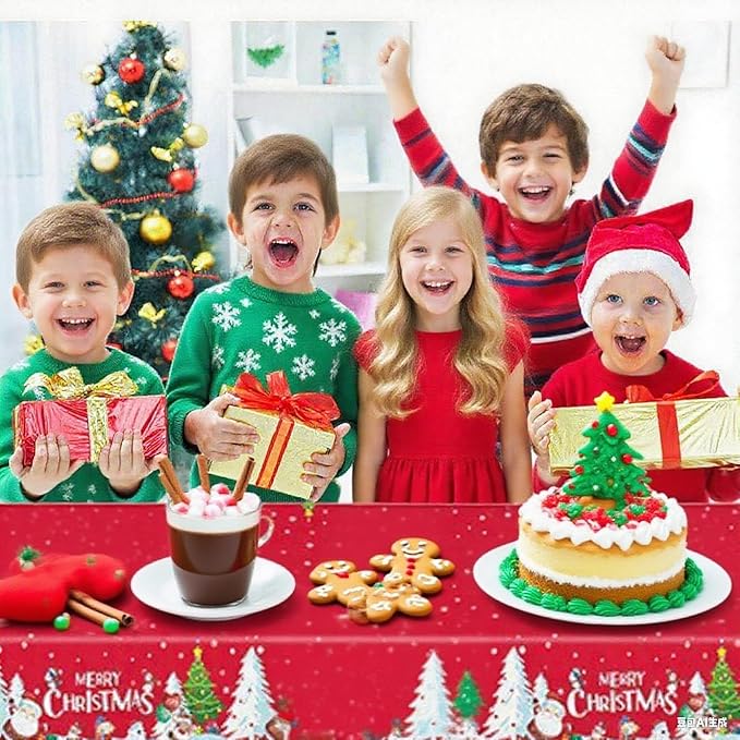 4 Pcs Christmas Tablecloth Plastic Disposable 54x108 Inch Vinyl Christmas Red Blue Table Cloth Snowflake Merry Christmas Rectangle Table Cover Party Decorations Decorations