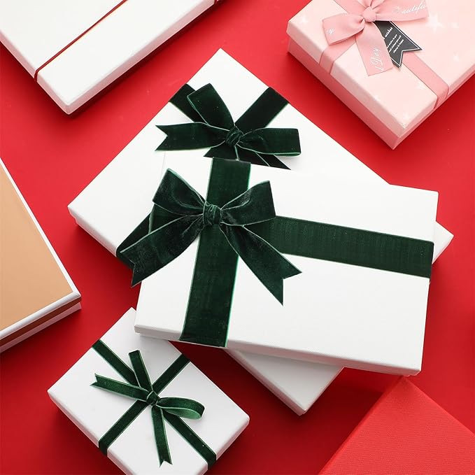 Yilloog 3/8'' 1'' 2'' 90 Yards Christmas Velvet Ribbon Vintage Satin Fabric Velvet Ribbon Roll for Christmas Tree Ornaments Decoration Gift Wrapping Bow DIY Crafts (Green)