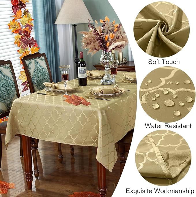 SASTYBALE Autumn Glow Damask Jacquard Tablecloth - 52x52 Inch Square/Round (2-4 Seats) - Water Resistant, Wrinkle-Free Durable Fabric - Fall Thanksgiving & Christmas Daily Table Cover