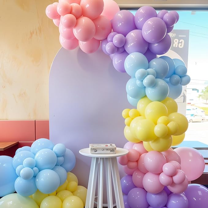 Pastel Balloons, 50pcs Pink Blue Yellow Balloons, Matte White Macaron Yellow Pink and Blue Balloon for Boy Girl Birthday Rainbow Party Baby Shower Bridal Shower Wedding Easter Decorations