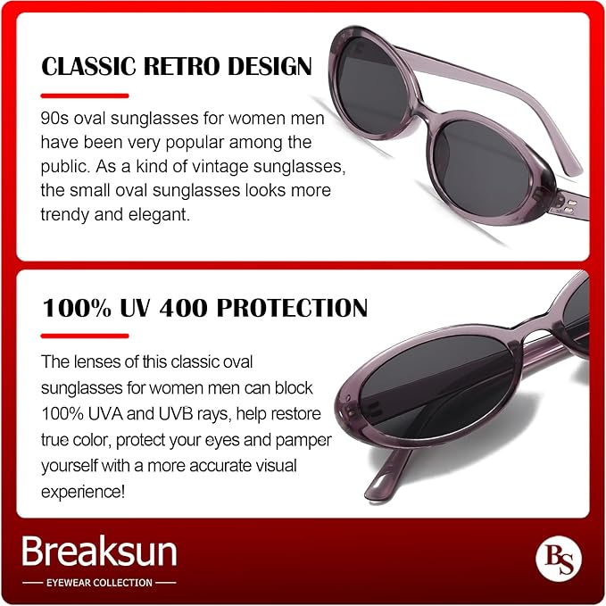 Retro Oval Sunglasses for Women Men Fashion Small Oval Sunglasses 90s Vintage Shades