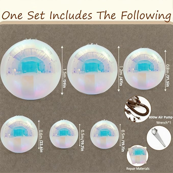 6PCS Iridescent Inflatable Mirror Ball,Big Shiny Balls Inflatable,Reusable PVC Mirror Balls,Large Hanging Balloon Disco Ball with Air Pump for Wedding Event Birthday Party Decor