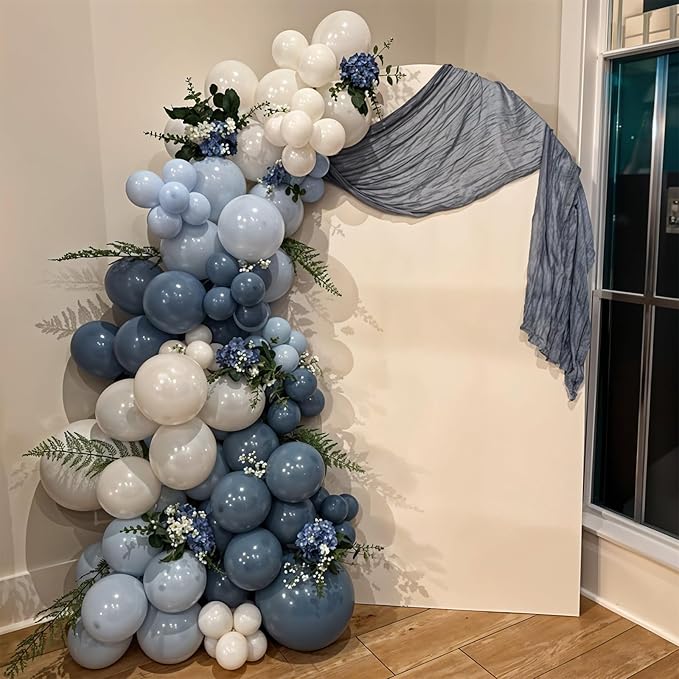 Dusty Blue Balloon, 12 inch Blue White Clear Balloon, Light Blue Macaron Blue Matte White Balloons with Transparent Balloons for Birthday Party Wedding Baby Shower Gender Reveal Decorations