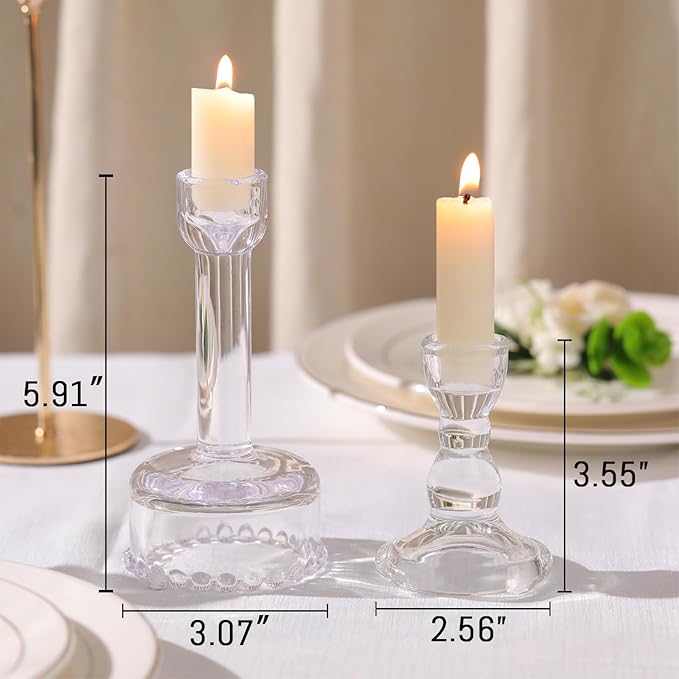 Circle Candlestick Holders Bulk, 6 Pcs Clear Combination Candle Holders Set, Crystal Candle Holders for Wedding, Table Centerpiece, Home Decoration