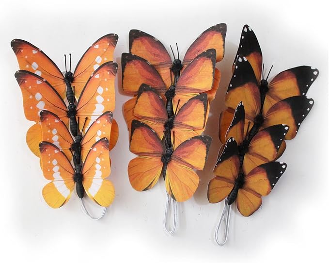 ConetoRosa 12PCS 2Sizes 3D Butterfly Decor - Fake Butterflies for Home, Room, Bedroom, Nursery Decor & Wedding, Christmas Party (Orange)