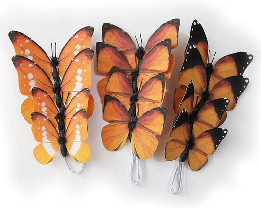 ConetoRosa 12PCS 2Sizes 3D Butterfly Decor - Fake Butterflies for Home, Room, Bedroom, Nursery Decor & Wedding, Christmas Party (Orange)