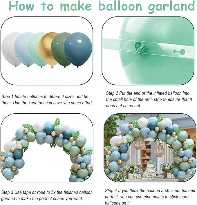 Sage Green Dust Blue Balloon Arch Kit Double Fill Olive Green White Sand Beige Gold Balloons Garland for Jungle Safari Birthday Baby Shower Wedding Party Decorations