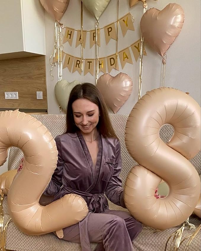 Light Brown 40 Inch Big Number Balloon Birthday Decoration, Number 2 Helium Balloon 12 20 22 23 24 26 2026 New Years Celebration, Boy Girl Baby Anniversary Party Graduations Supplies Decorations