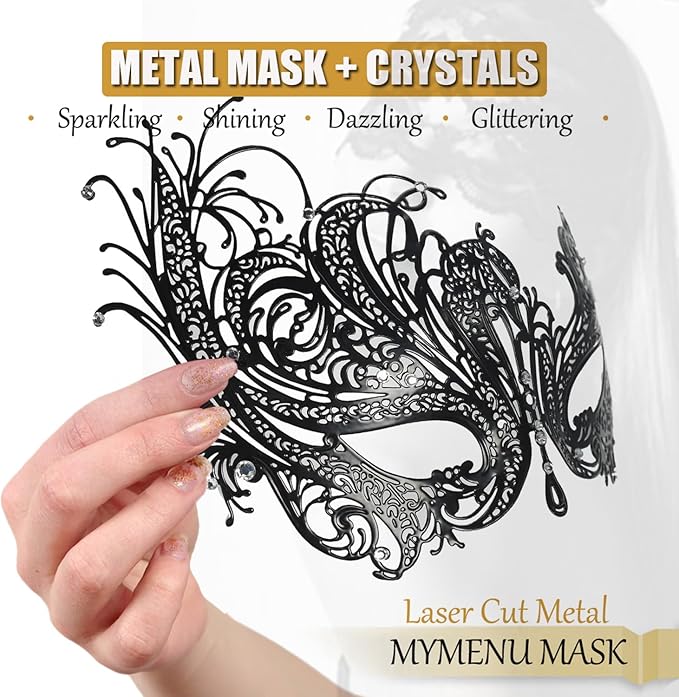 MYMENU Masquerade Mask for Couples Women Metal Rhinestone Venetian Party Evening Prom ball