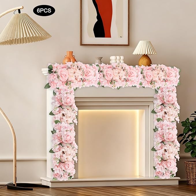 6 Pack Artificial Peony Garland,Wedding Arch Artificial Flower Panels,Flowers Wall Backdrop Panel for Wedding Dining Table Christmas Home Party Decor (Pink)