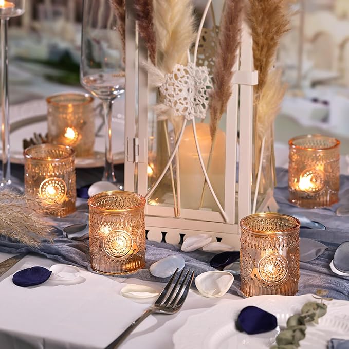 DEVI 24pcs Gold Glass Votive Candle Holders, Wedding Decorations, Gold Centerpieces for Tables, Bridal Shower Fall Party Home Table Decor