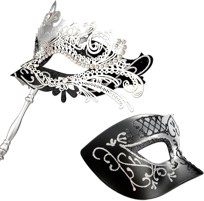 Hoshin Masquerade Mask for Couple, Mardi Gras Deecorations Venetian Masks with Stick for Womens