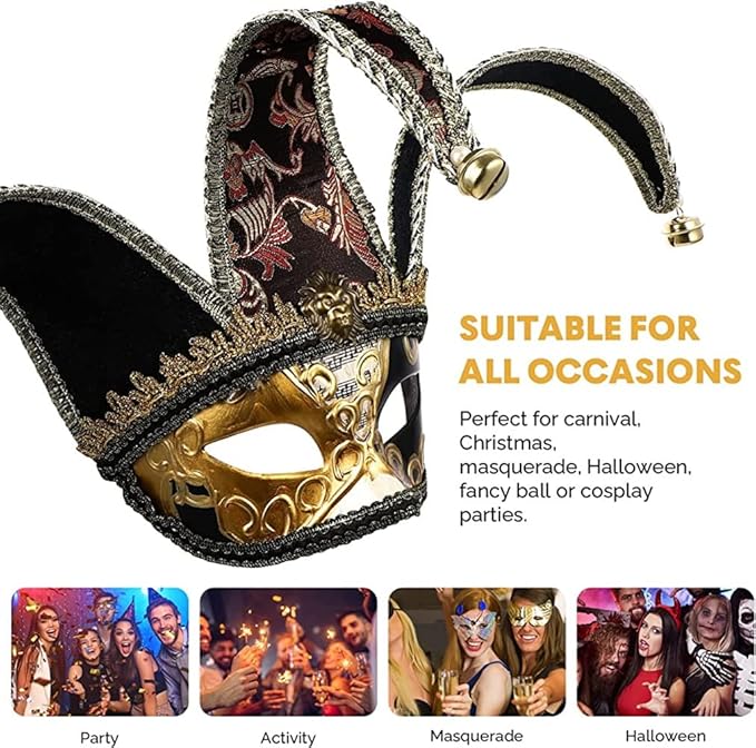 KIPETTO Venetian Jester Mask Masquerade Vintage Half Face Masks for Mardi Gras Halloween Cosplay Musical Party