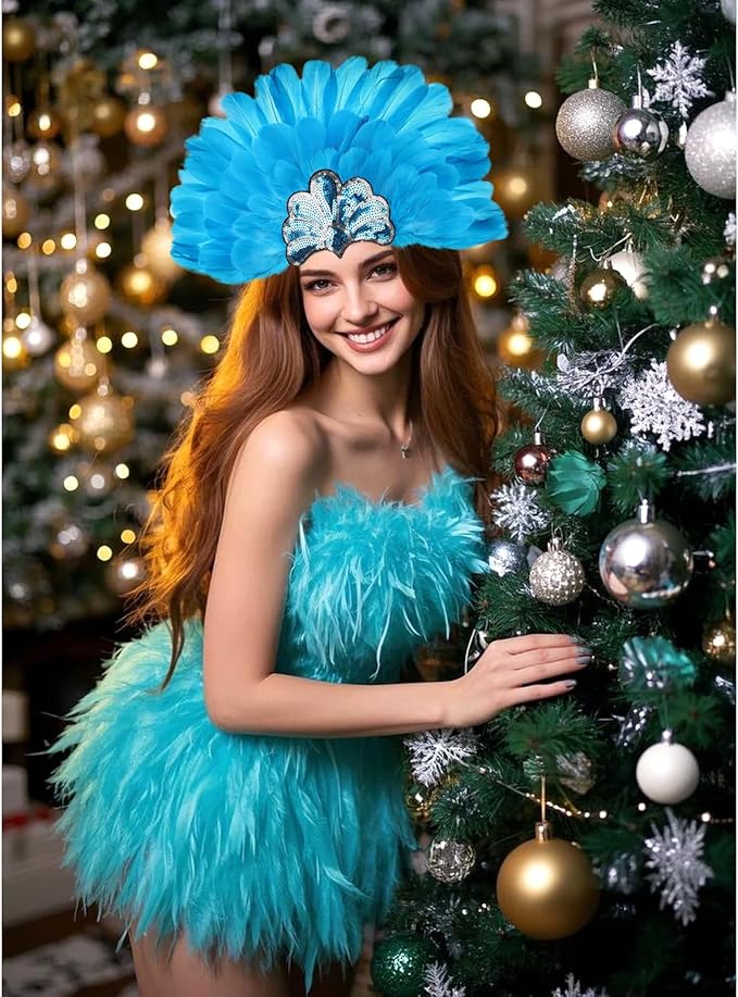 Women's Carnival Feather Headpieces Sequin Headdress for Wedding Masquerade Party Cosplay Feather Headbands