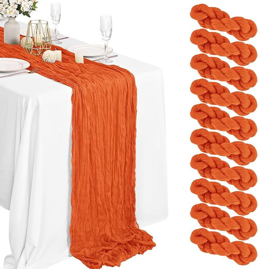 10 Packs Cheesecloth Table Runner - Orange, 10Ft x 35" Rustic Gauze Boho Wedding Table Runner Decoration for Wedding Party Bridal Shower