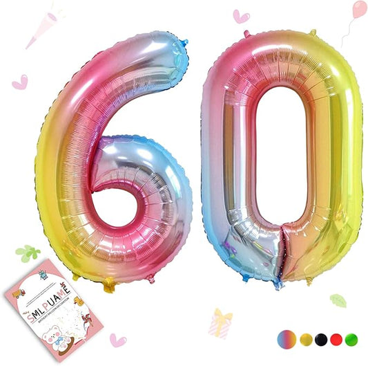 Smlpuame 40 Inch Number Balloons 0-9 Rainbow Gradient Large Number 60 Balloons, Digital Balloons for Birthday Party Celebration Decorations, Helium Foil Number Balloons for Wedding Anniversary