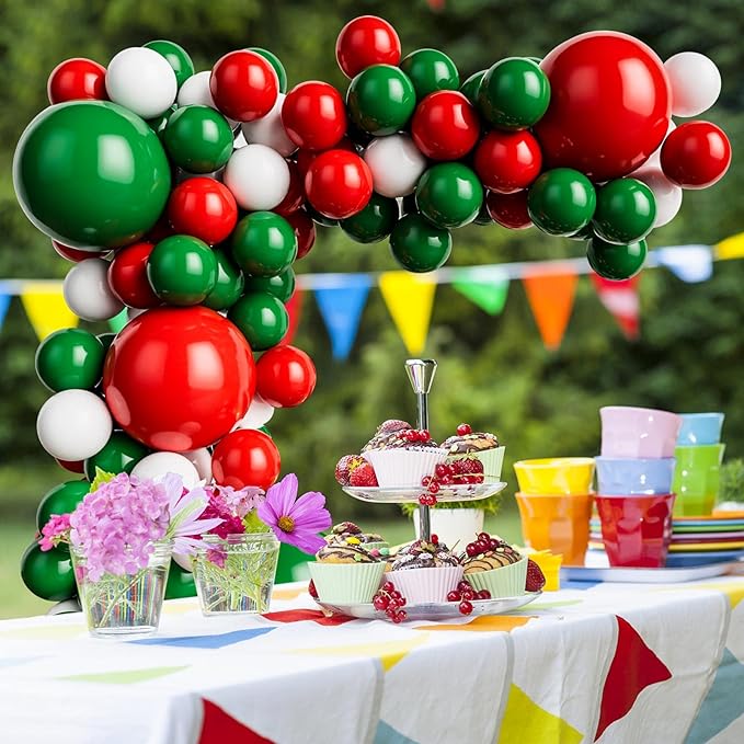 Red Green and White Balloon Garland for Birthday Baby Shower Wedding Graduation Christmas Party Decoration