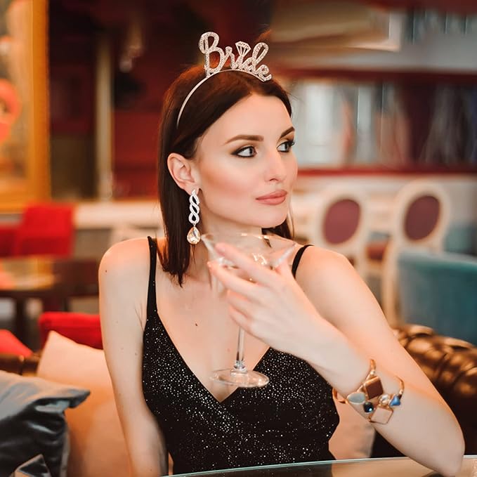 Bride to Be Headband - Bachelorette Party Decorations, Wedding Bridal Shower Favors, Bling Tiara Hair Accessories for Women and Girls, Rose Gold