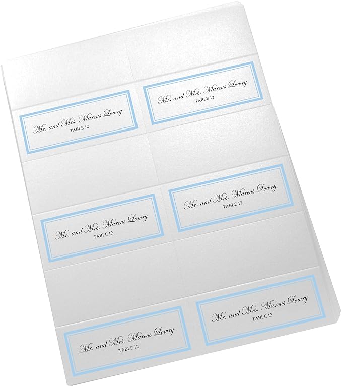 Double Line Border Printable Place Cards, Light Blue (Choose Color), Set of 150 (25 Sheets), Laser & Inkjet Printers - Wedding, Party, Dinner, and Special Events