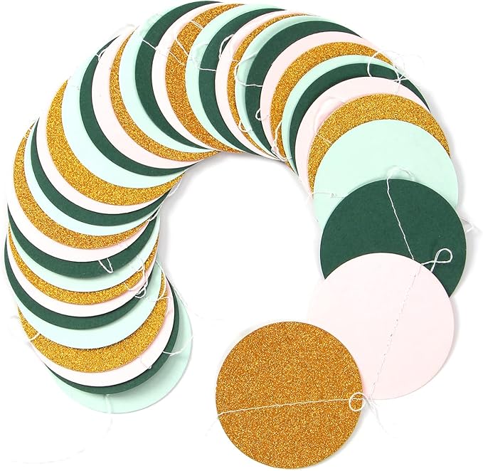 Sage-Green Pink Gold Paper Garland - 52Ft Glitter Paper Hanging Decoration Streamer Banner,Baby Bridal Shower Safari Birthday Tropical Party Decorations Jungle Theme Wedding Bunting Lasting Surprise