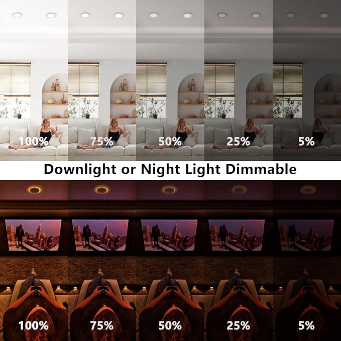 CycevSun 16 Pack 4 Inch LED Recessed Lights with Night Light - Canless Ultra Thin Wafer Downlight Soffit, Dimmable & 5 Color Temperature Selectable, 9W, ETL & Energy Star