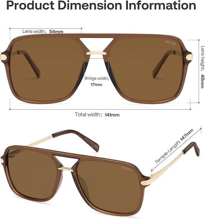 SOJOS Sunglasses for Women & Men, Square, Retro, Polarized Lens, Trendy Aviator, 90s Shades