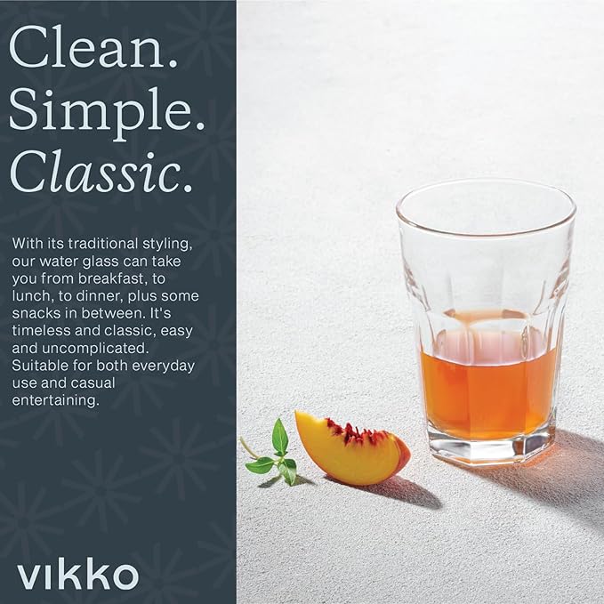 Vikko Large Drinking Glasses, 14 Ounce Glass Cups, Durable Glasses Drinking Set of 12, Stackable Water Glasses, Highball Glasses, Heavy Base Tumblers & Water Glasses, Dishwasher Safe Cups for Kitchen