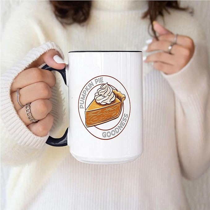 Pumpkin Pie Fall Baking Thanksgiving Two-Tone Accent Mugs, Cozy Autumn Ceramic Coffee Cups, Holiday Kitchen Décor, 11oz 15oz