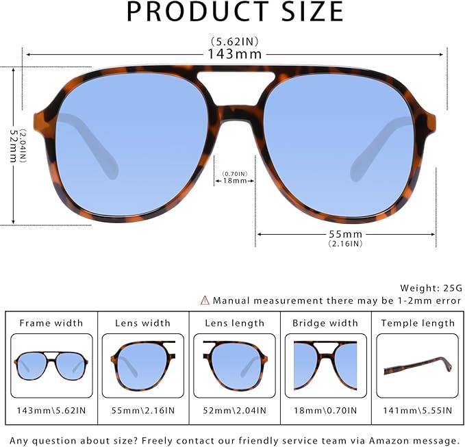 YDAOWKN Retro Square Aviator Sunglasses for Womens Mens Vintage 70s Double Bridge Sun Glasses