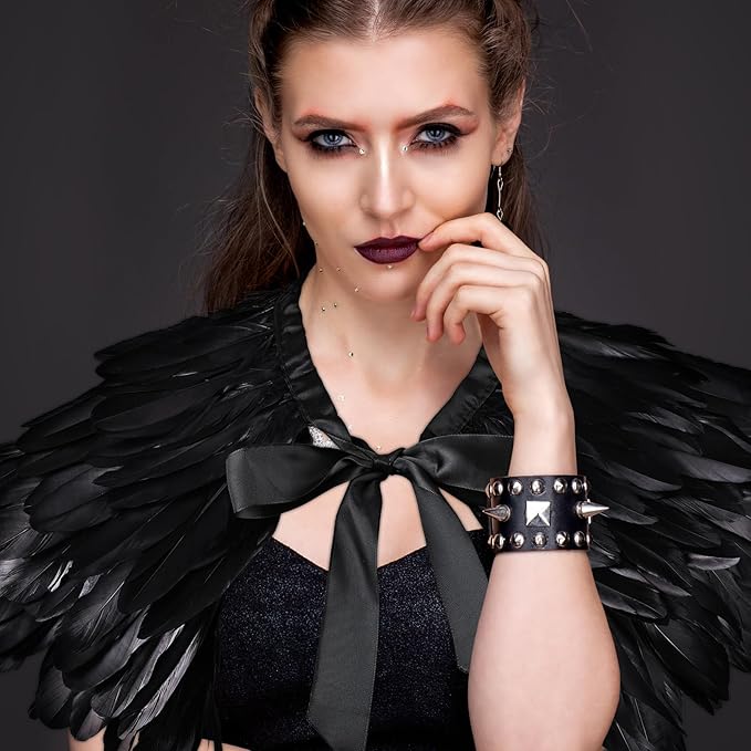 Gothic Natural Feather Shrug Feather Shawl Wrap Cape Victorian Collar for Halloween Cosplay Party Costume Accessories
