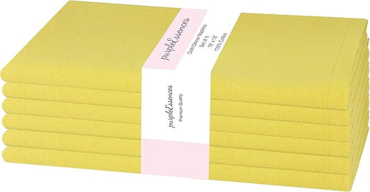 PurpleEssences Set of 6 Cloth Dinner Napkins 100% Cotton 18x18 Inch - Soft Durable Washable - Ideal for Farmhouse Party Christmas Holiday Winter - Perfect Everyday Use Table Linen - Yellow