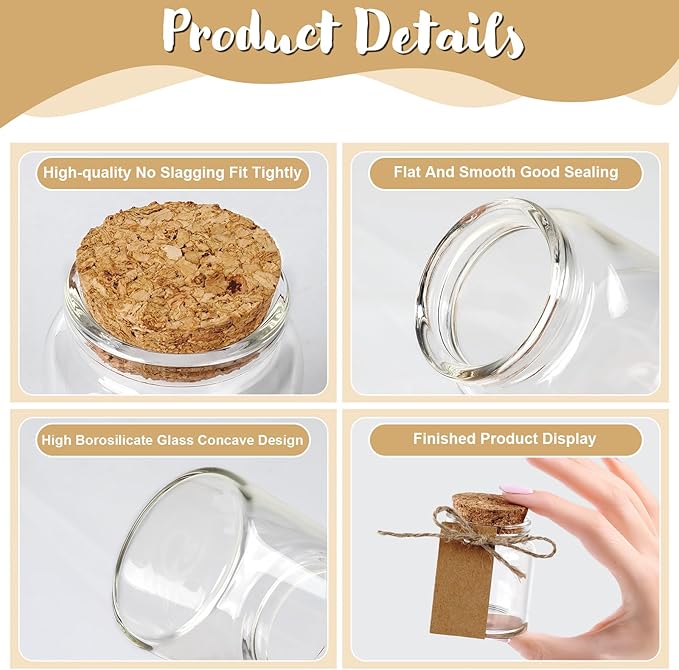 OurWarm 12 Pack Mini Jars with Lids, 1.7OZ Small Glass Bottles with Cork Tag Label and Twine, Versatile Small Glass Jars for Candy Potion Spice DIY Crafts Gift Birthday Wedding Party Decorations