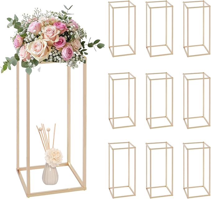 Column Vase,10PCS Metal Vase Column Stand,Wedding Centerpieces for Table,24in Tall Gold Metal Flower Stand for Wedding Event Party Props Home Decor T-Stage Reception Party