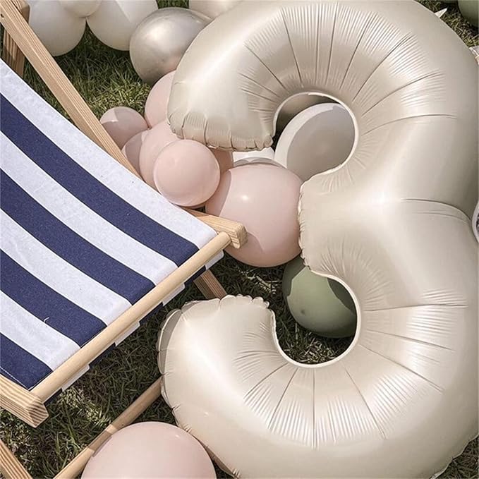 Cream Number Balloons, 40inch Large Beige Number 6 Foil Mylar Helium Balloons for Girls Women, Ivory White Self Inflating Number Balloons 0-9 for Men Boys Birthday Party Celebration Decoration